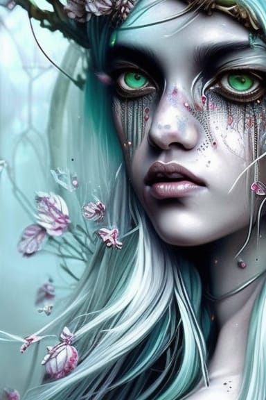 Elf Girl with Silver Hair and Flowers