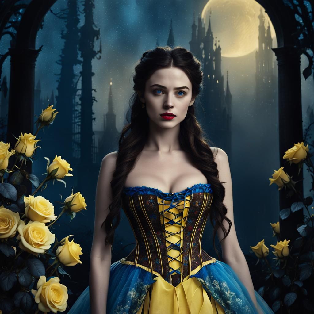 Gothic Fairytale Belle in Dark Forest, Detailed Digital Art