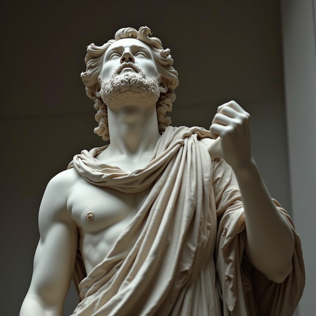 Classical Sculpture of Stoic Figure Gazing Upward