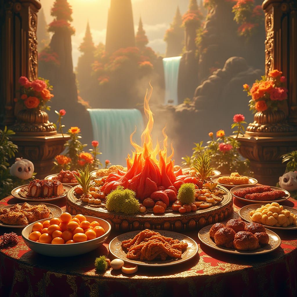 Exotic Feast in Glowing Forest