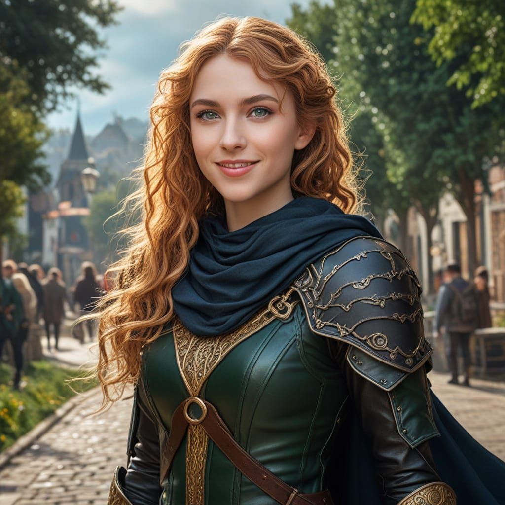 Beautiful Half-Elf with Golden Hair in Leather Armor