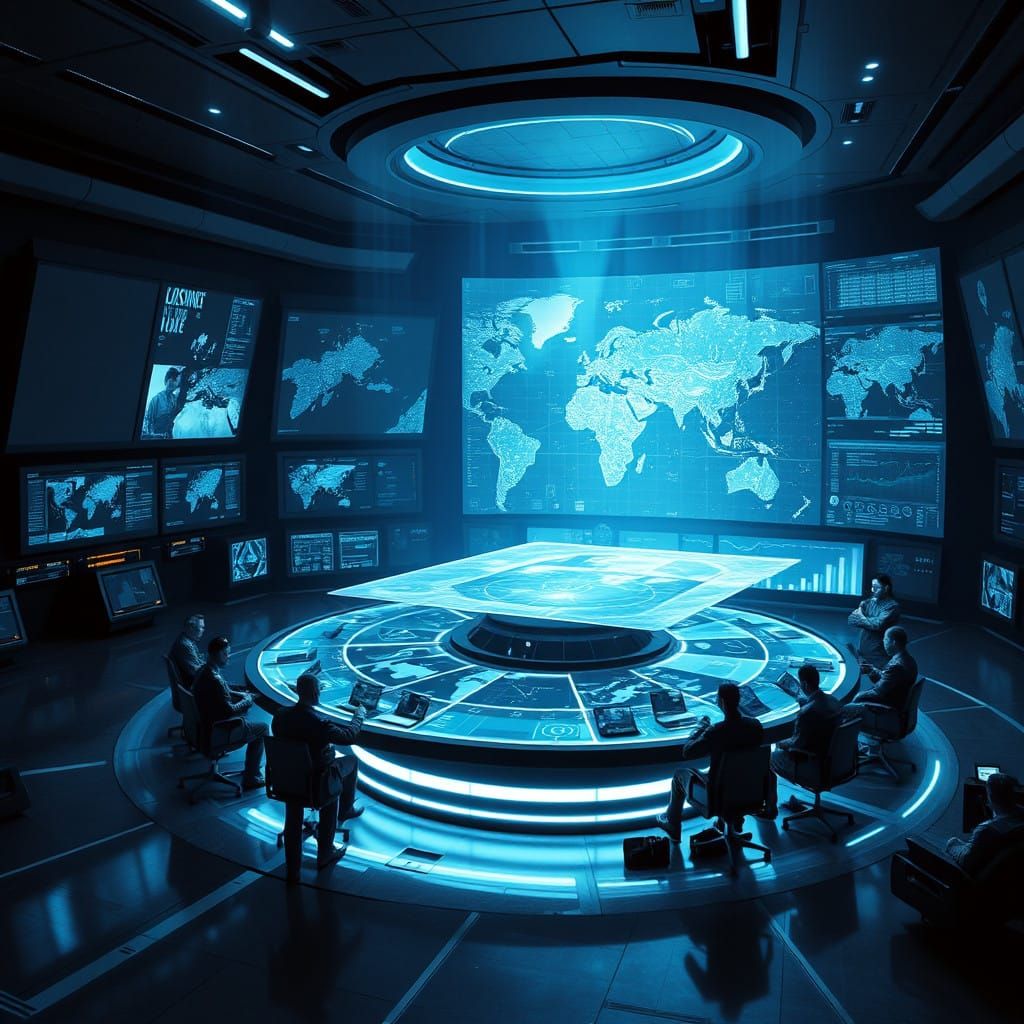 Futuristic High-Tech Command Center with Advanced Holographi...