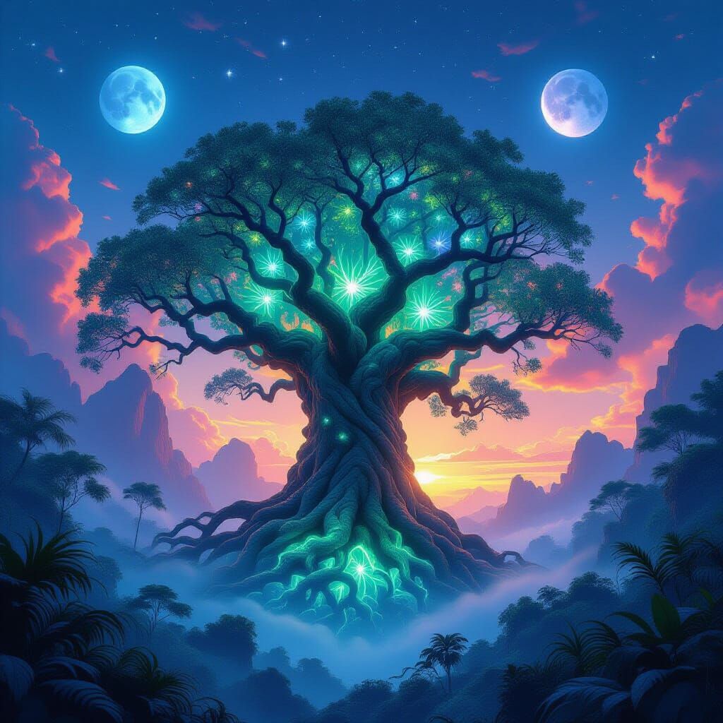 Ancient Bioluminescent Tree in Alien Jungle