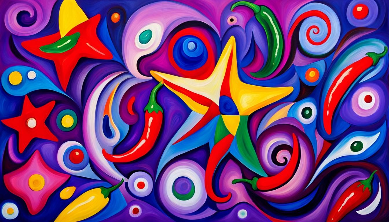 Abstract Chili Pepper Stars in Impasto Oil Paint