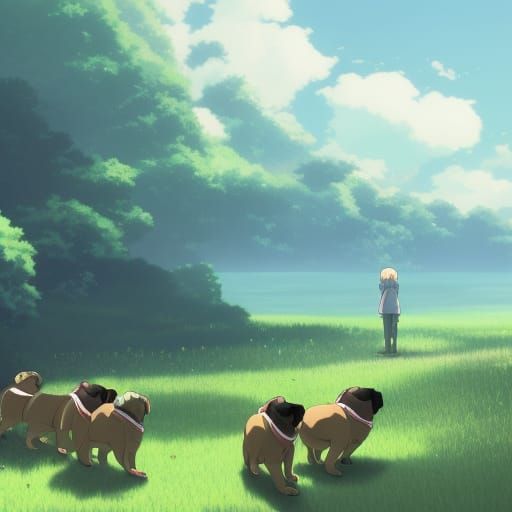 Pugs Playtime: Studio Ghibli Anime Key Visual