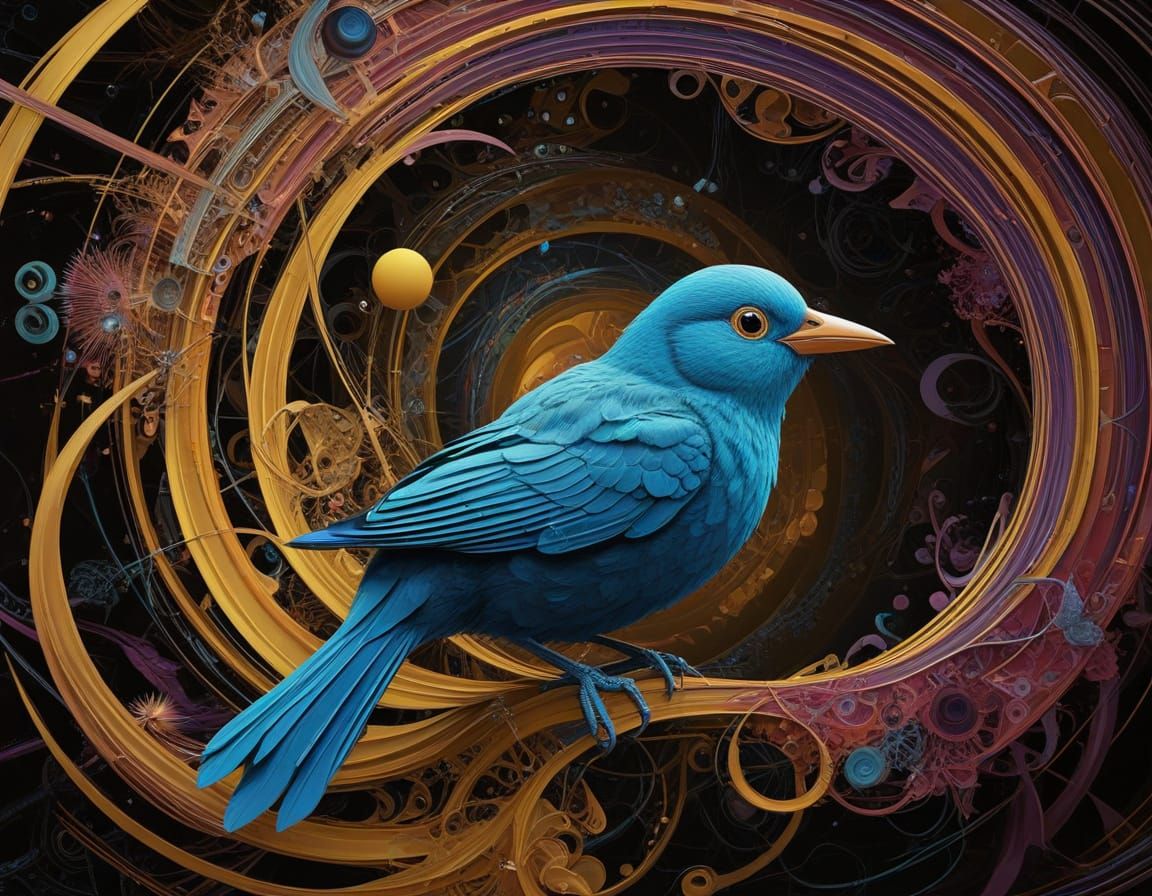 a little fuzzy tweety bird made of  3D infinite curved inter...