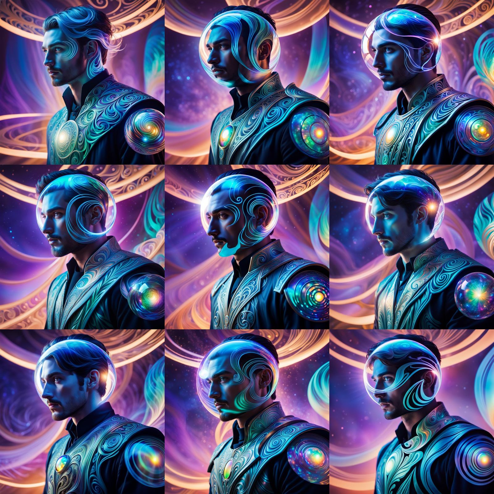 Ethereal Orb Held by Young Man, Art Nouveau Style