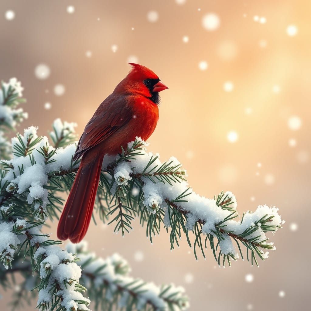 Vibrant Red Cardinal in Winter Wonderland