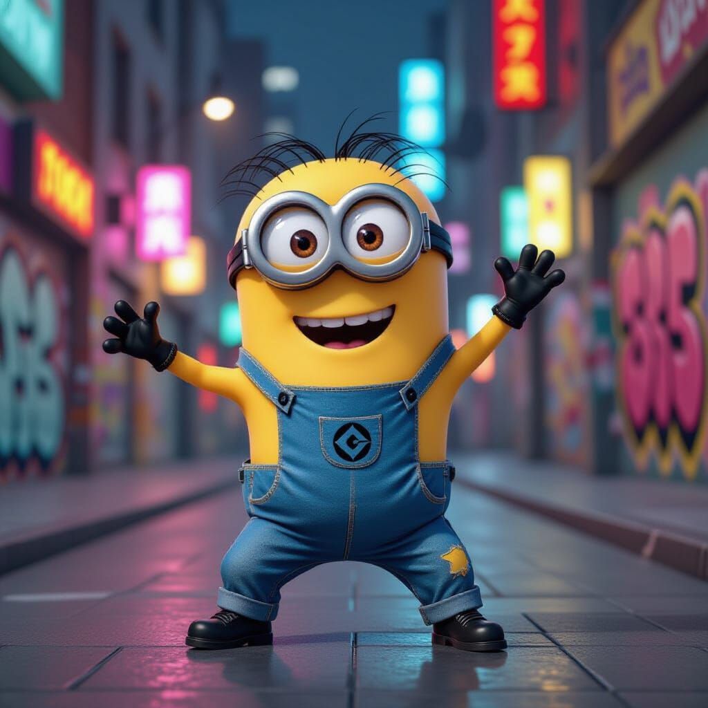 Minion Hits Griddy in Murakami-Inspired Street Art