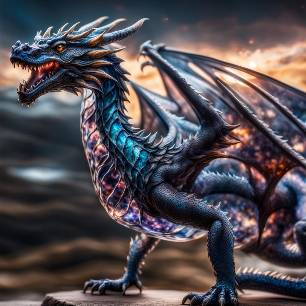 Hyperrealistic Glass Dragon with Galaxy Swirls