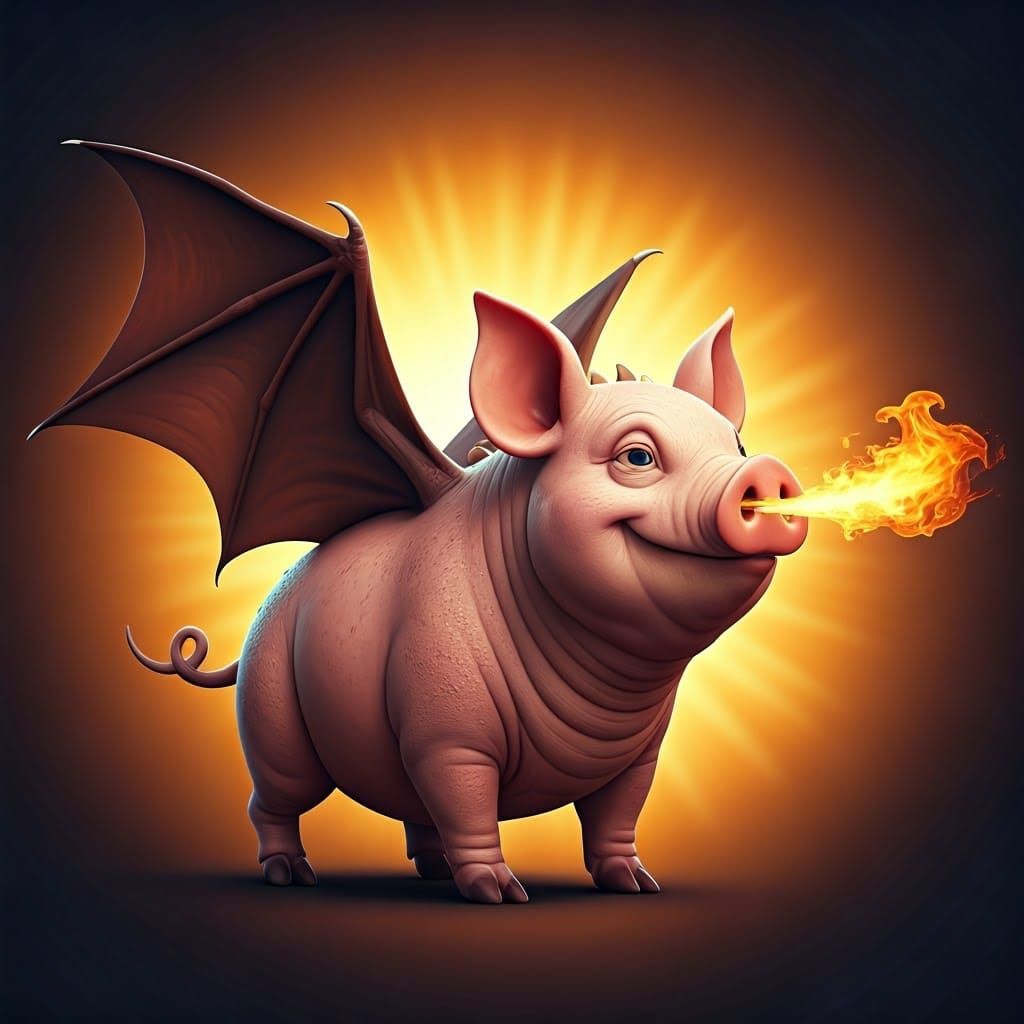 Fantastical Pig Dragon Hybrid in Vibrant 3D