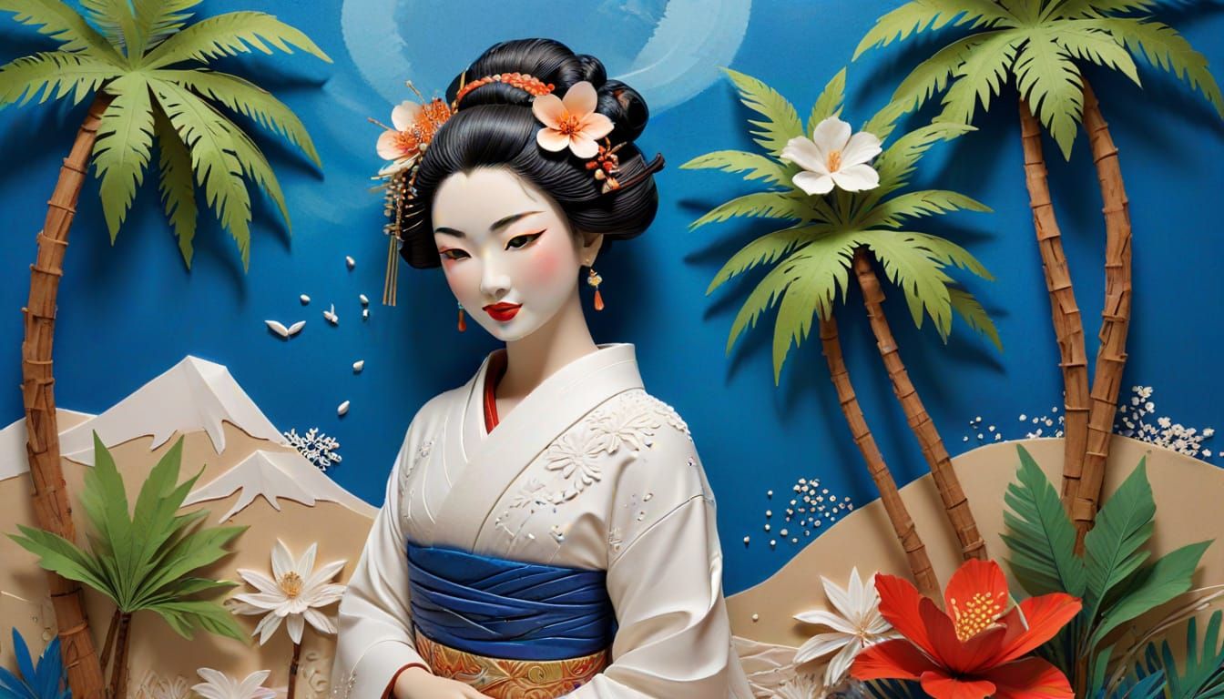 Geisha in Vibrant Industrial Oasis