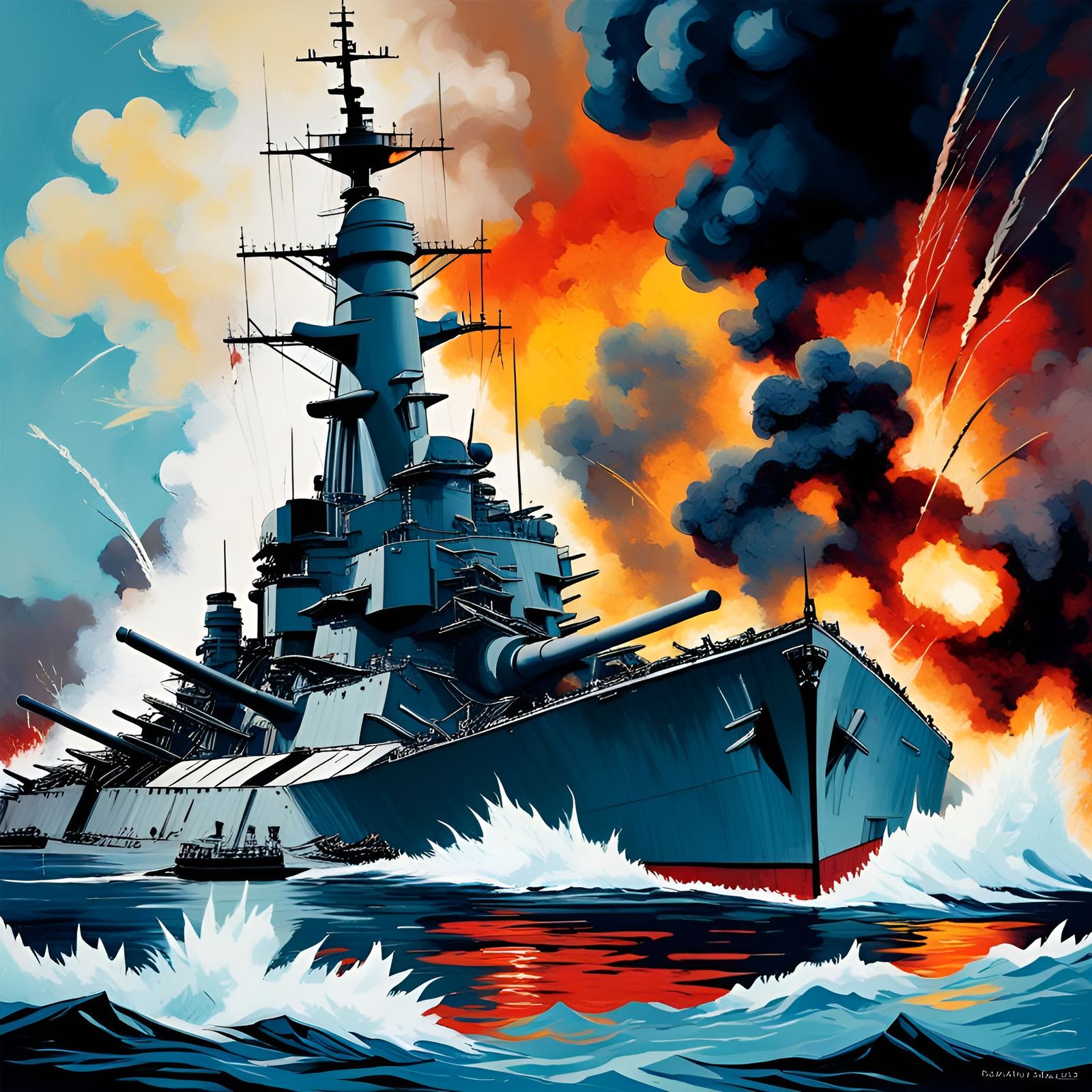 USS Arizona Pearl Harbor Attack in Abstract Style