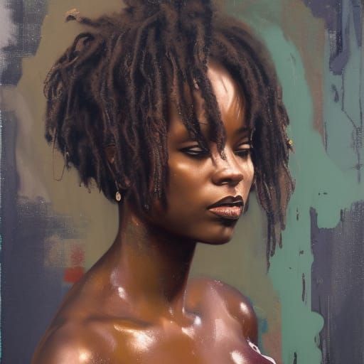 Radiant Black Woman Portrait in Hyperrealistic Impasto Style