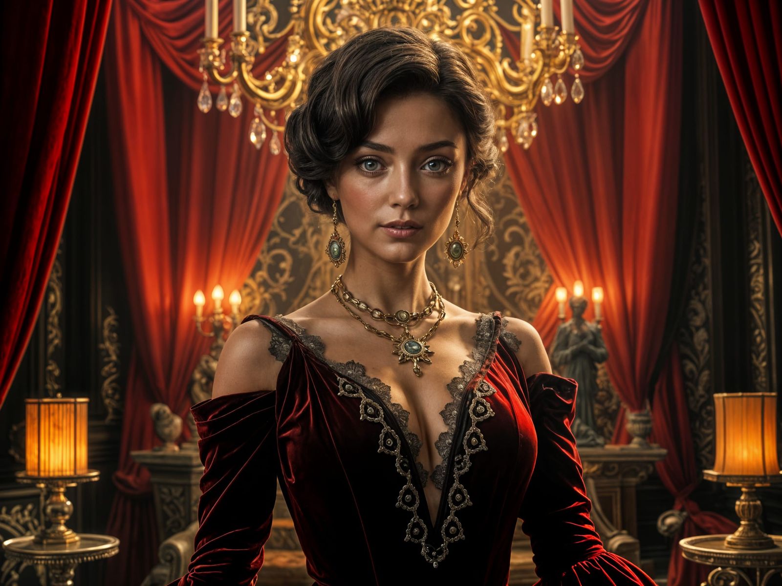 Victorian Woman in Opulent Lobby Digital Painting