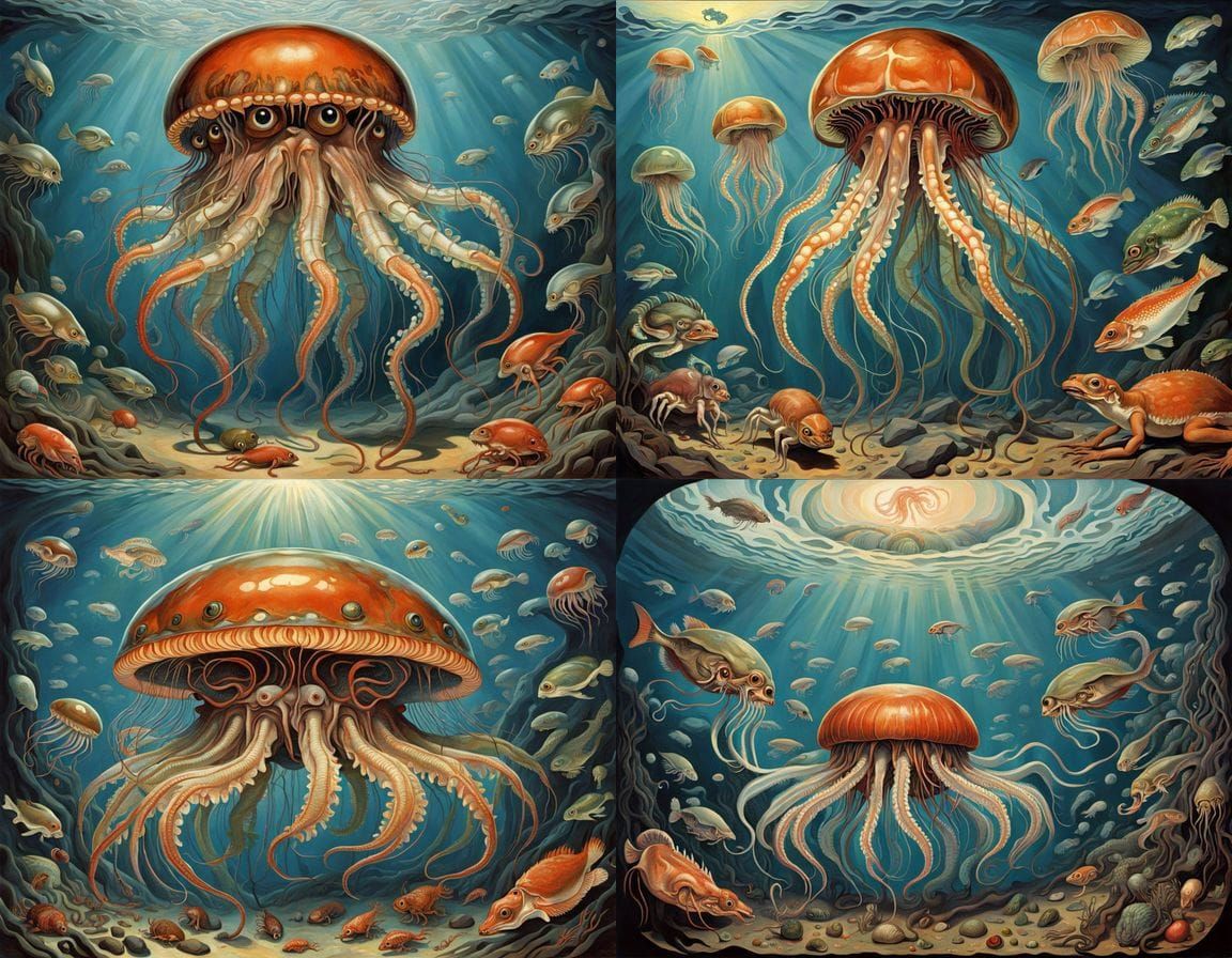 Surreal Homunculus with Greek Jellyfish and Creature Hybrid