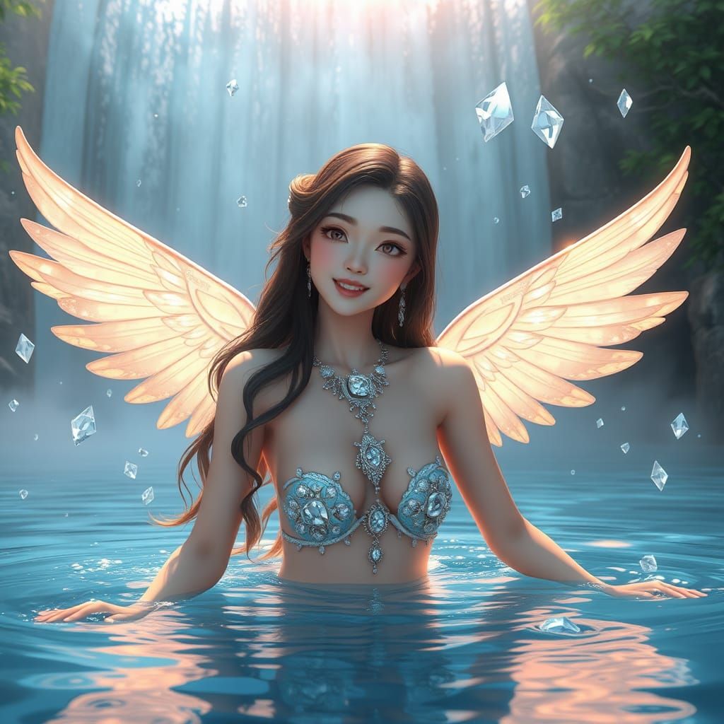 Thai Kinnaree with Angel Wings in Anime Style