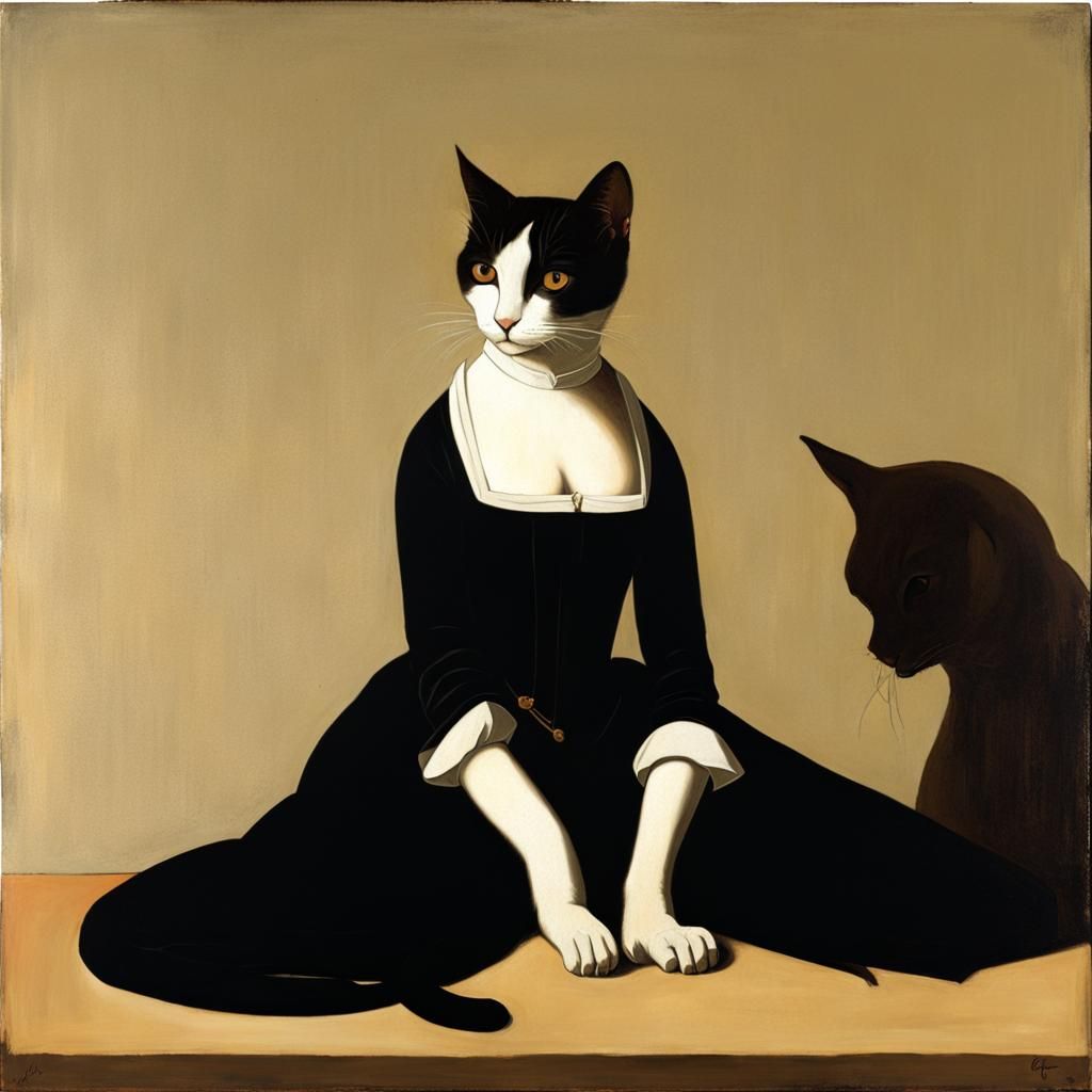 Cat as Penitent Magdalene, Baroque Oil Painting