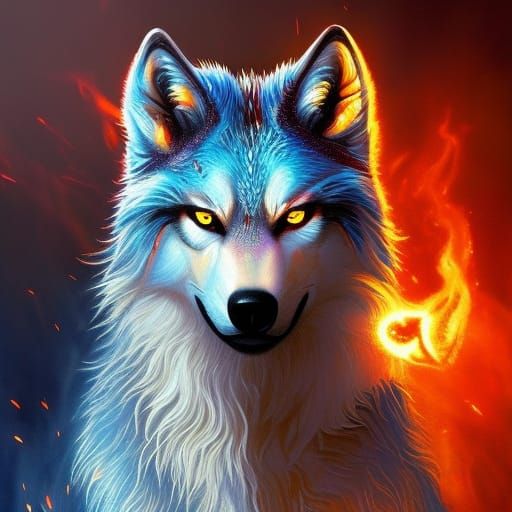 Hyperdetailed Fire Spirit Wolf Digital Painting
