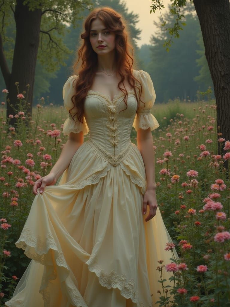 Ethereal Victorian Goddess in a Moonlit Garden