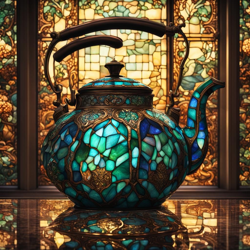 Tiffany Glass Tea Kettle Digital Painting