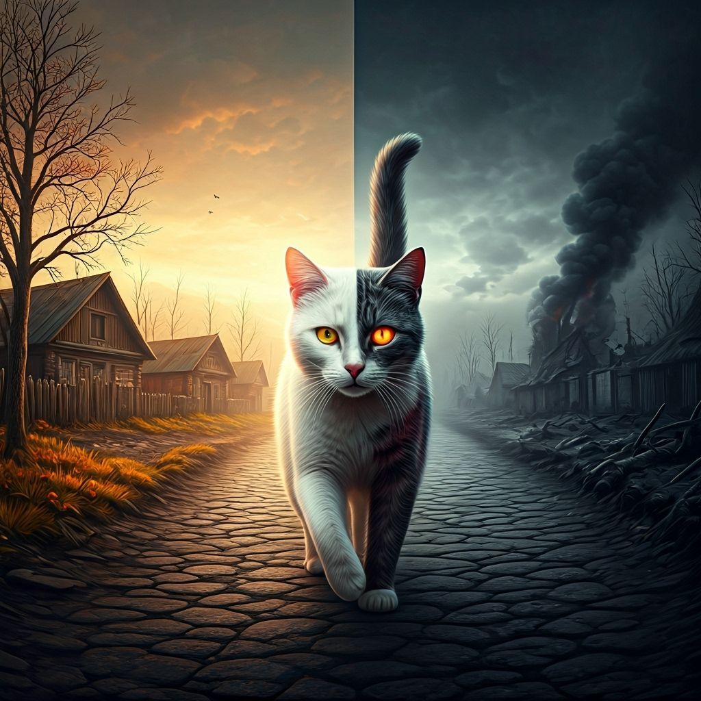 Dichotomy: Cat Between Light and Ruin
