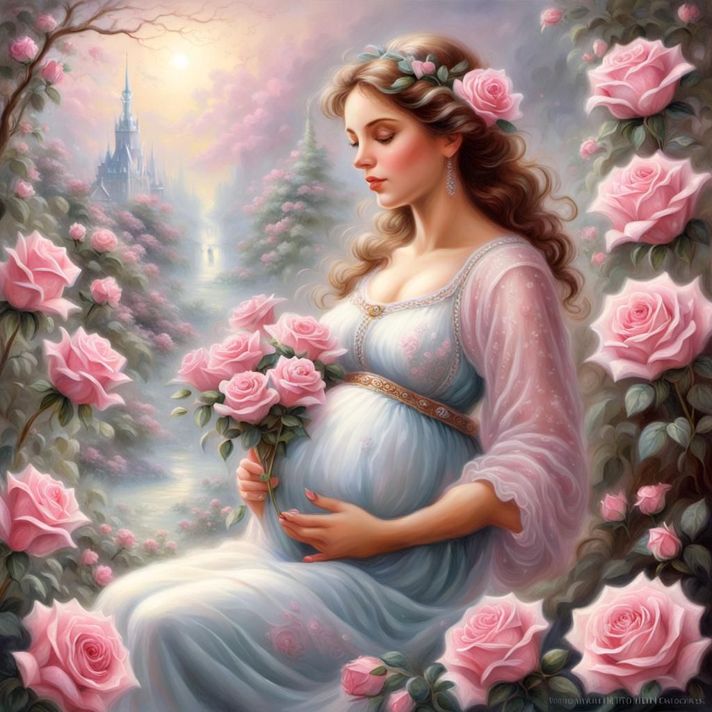 Pregnant Woman with Roses in Ethereal Style