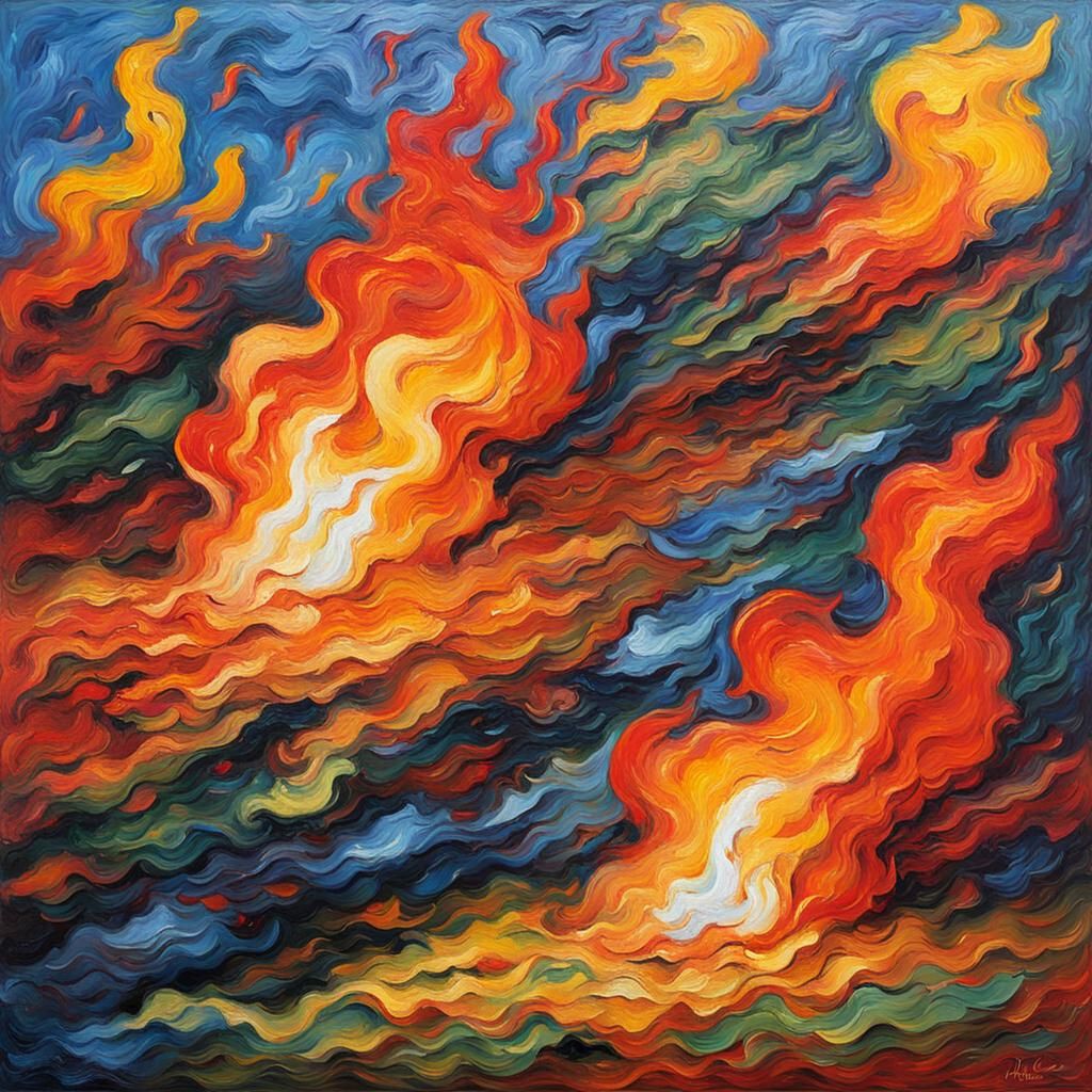 Expressionist Fire in Neo-Impressionist Oil Painting