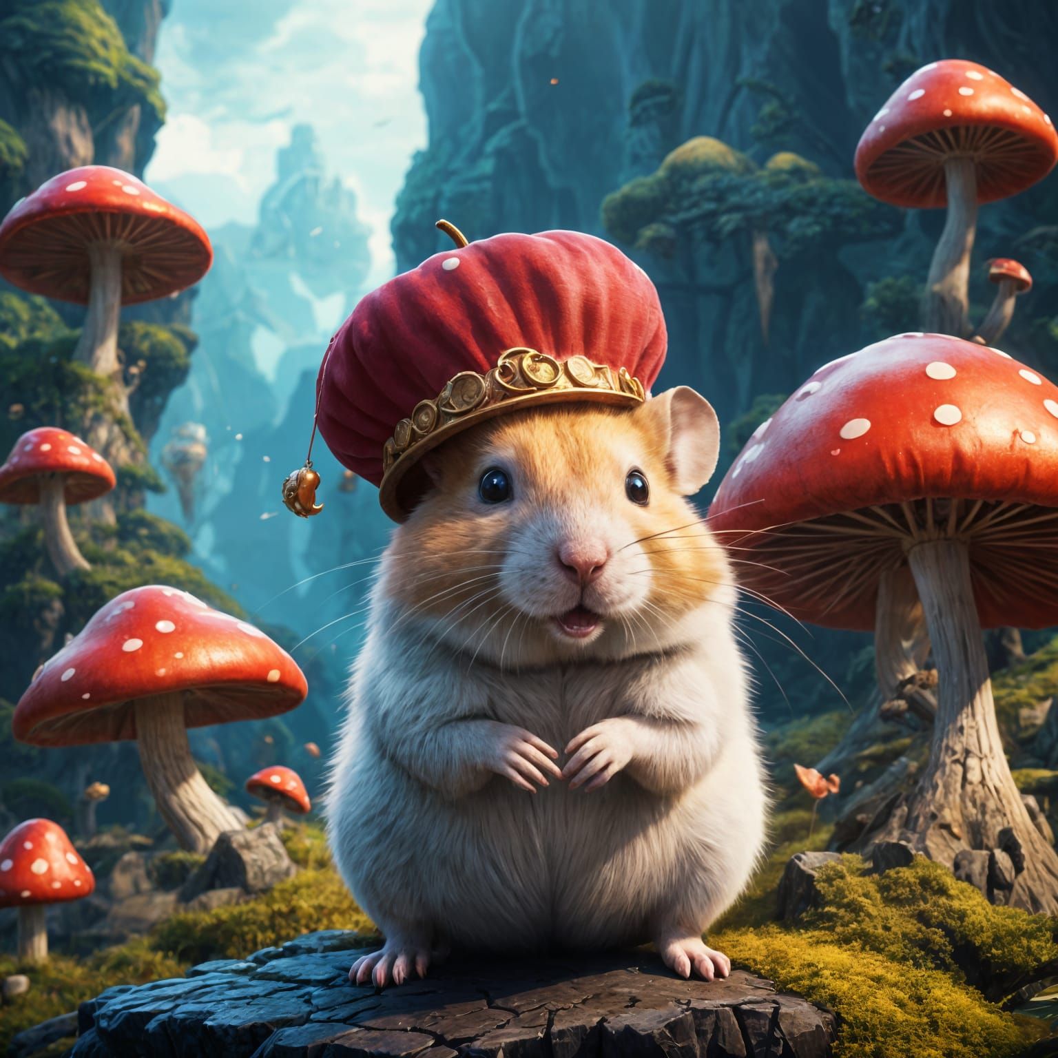 Whimsical Pink Hamster in Vibrant Fantasy World