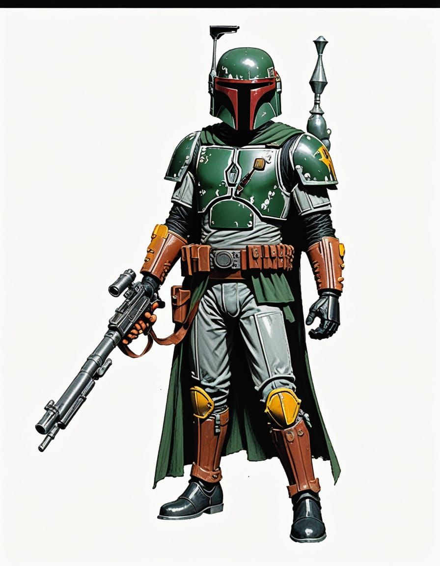 Boba Fett Cartoon with Blaster, Simon Bisley Style