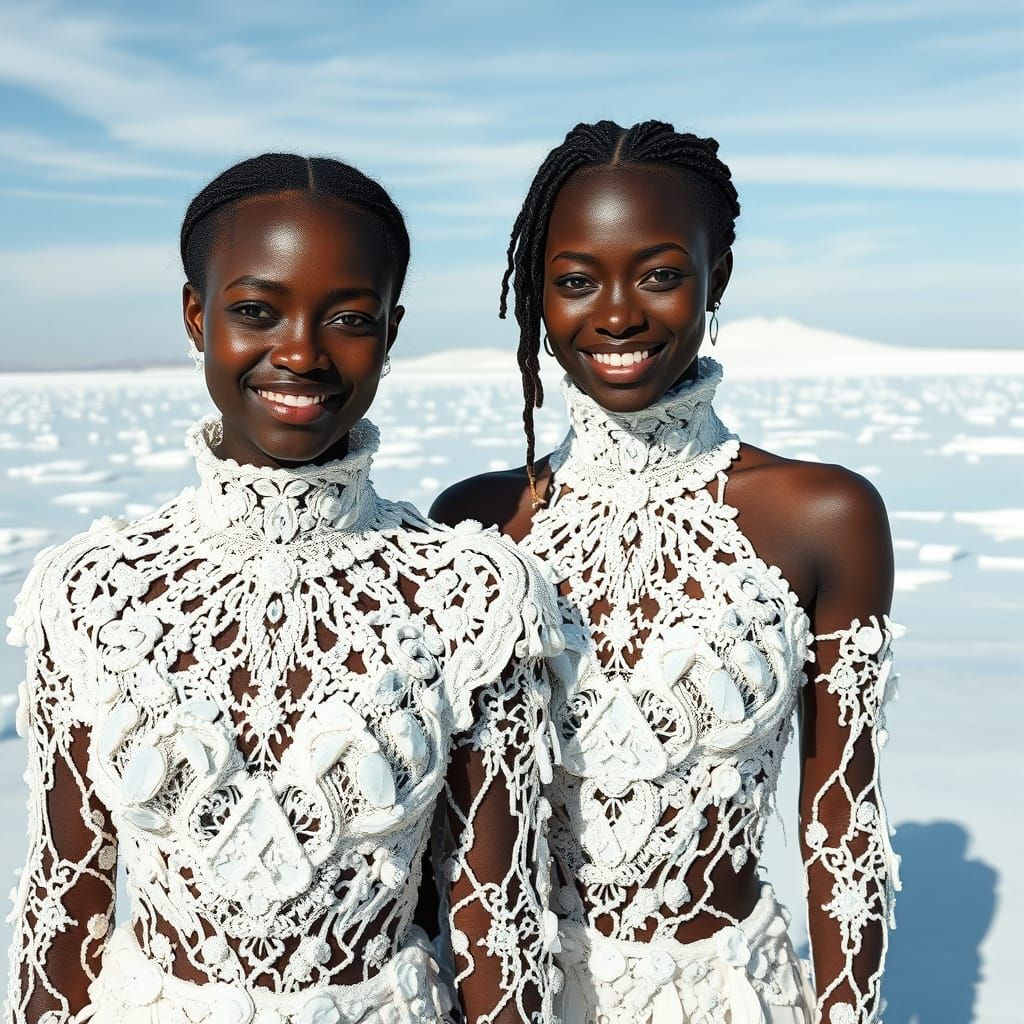 Crystal Women in White Desert Landscape: Hyperrealistic Art