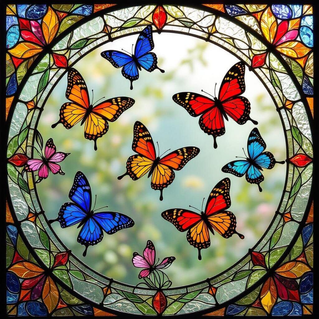 Kaleidoscopic Butterflies with Stained Glass Arcs