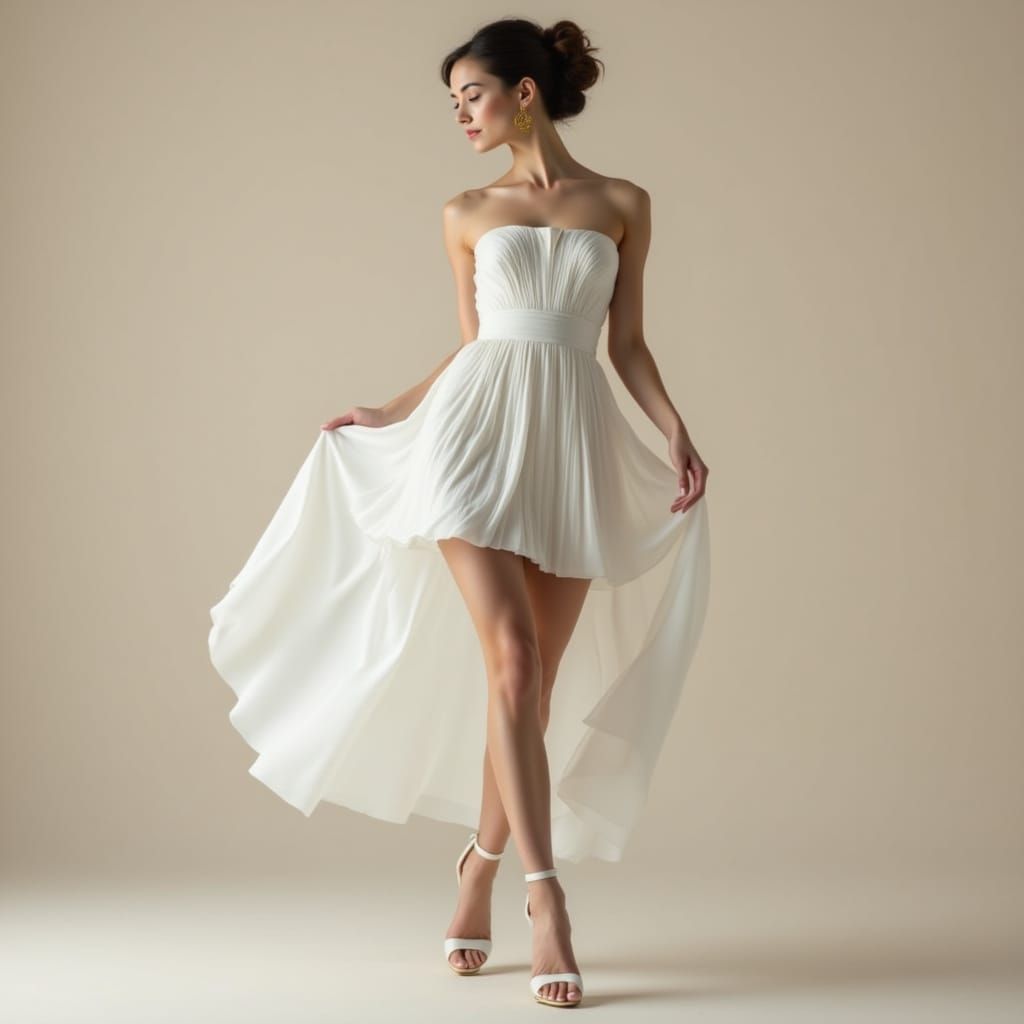 Elegant Woman in White Dress, Fashion Editorial Style