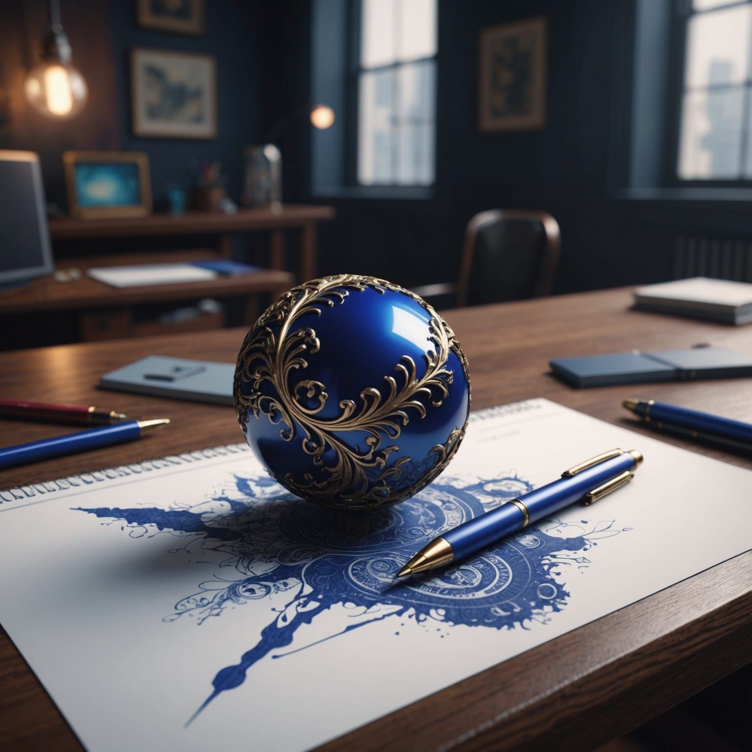 Ballpoint Pen on Desk: Detailed Matte Painting