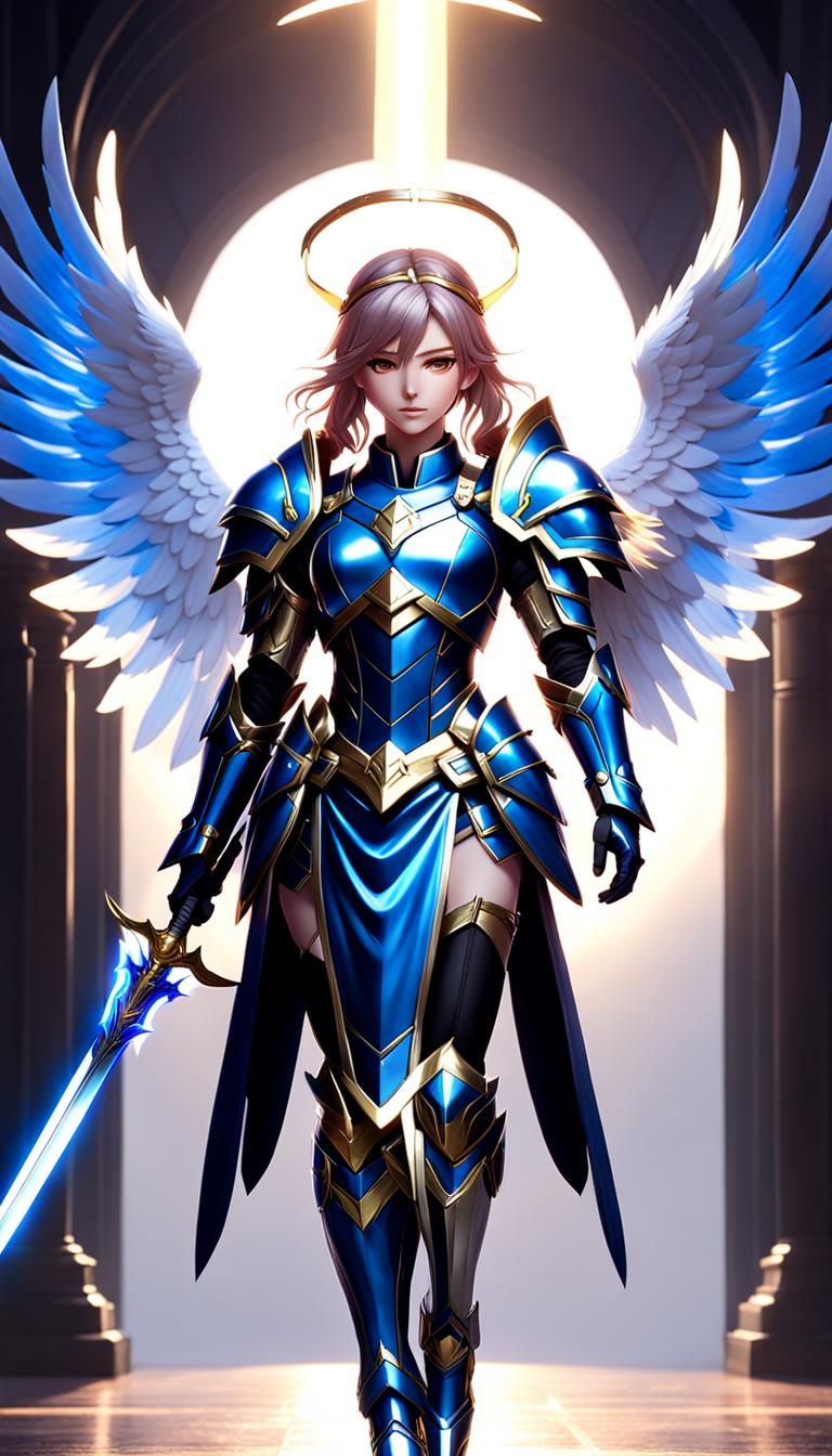 Archangel Girl in Armor: Anime-Inspired 3D Art