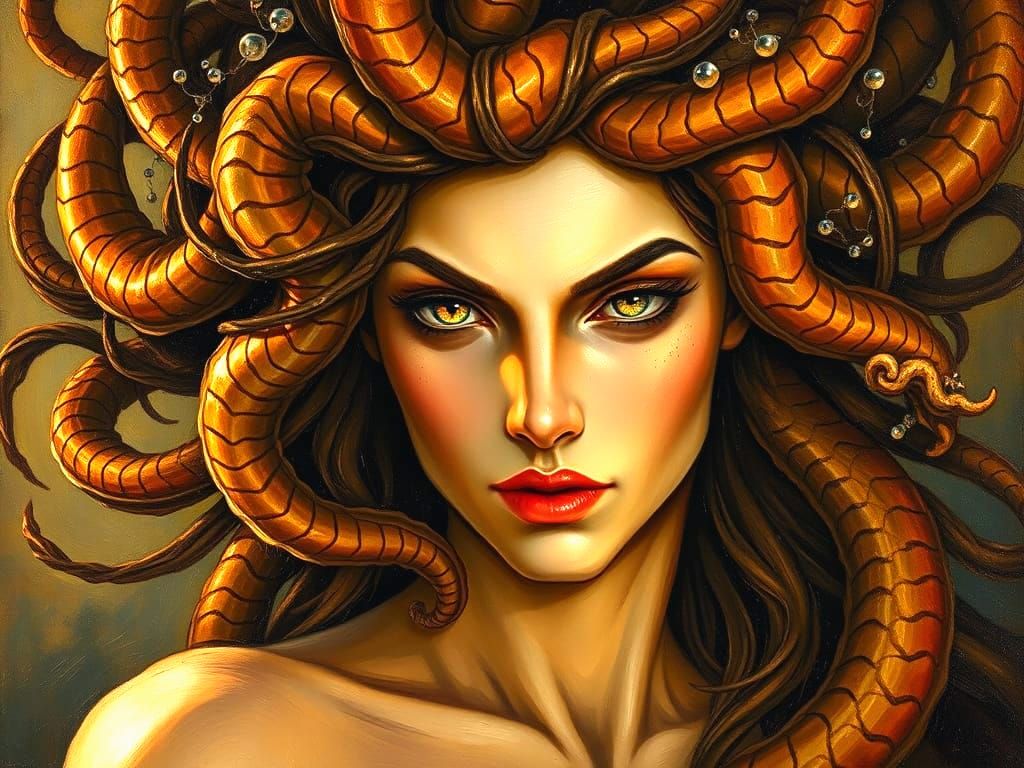Hypnotic Medusa in Warm Oil Tones