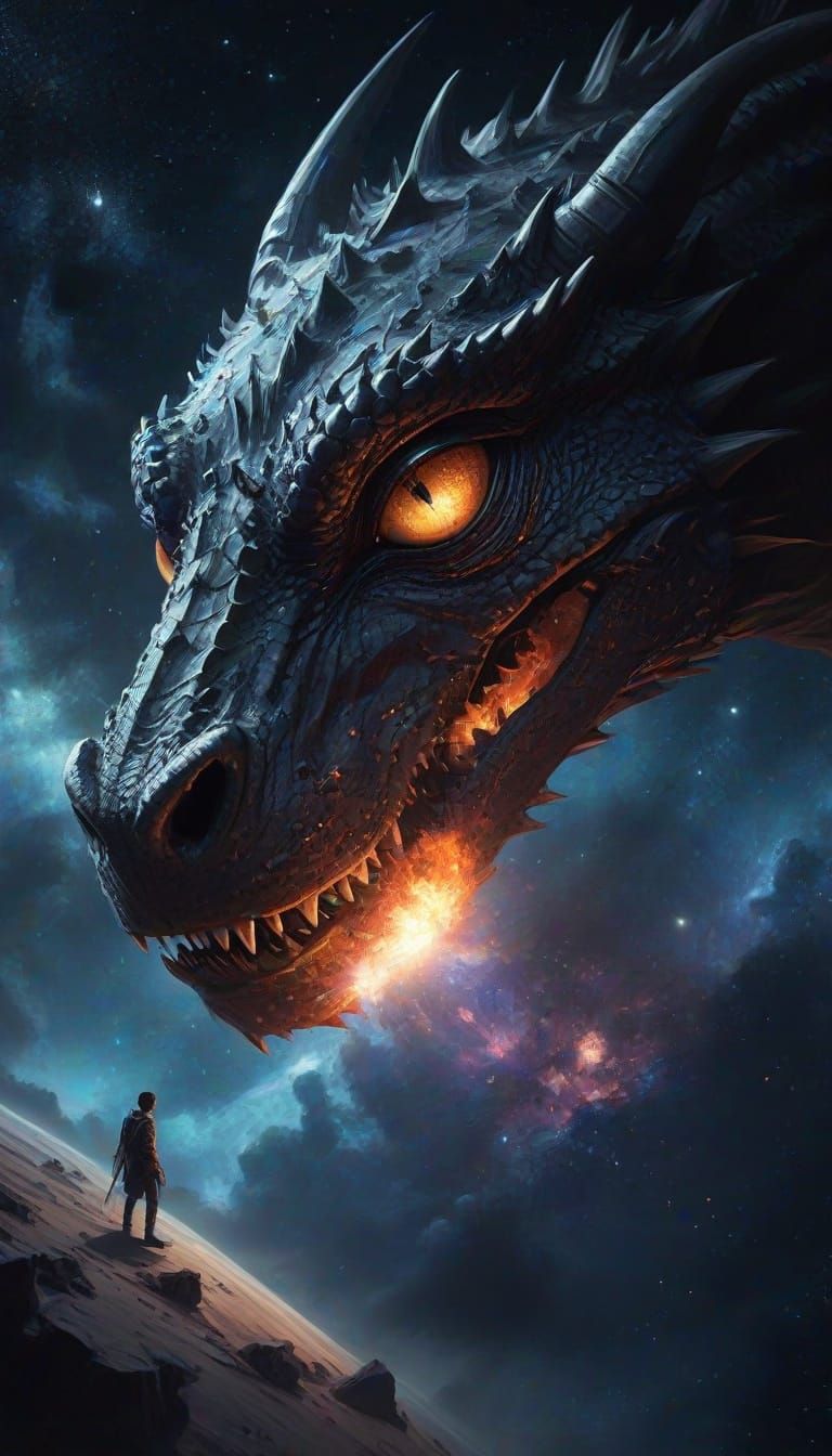 Cosmic Dragon Deity Over Planet Earth