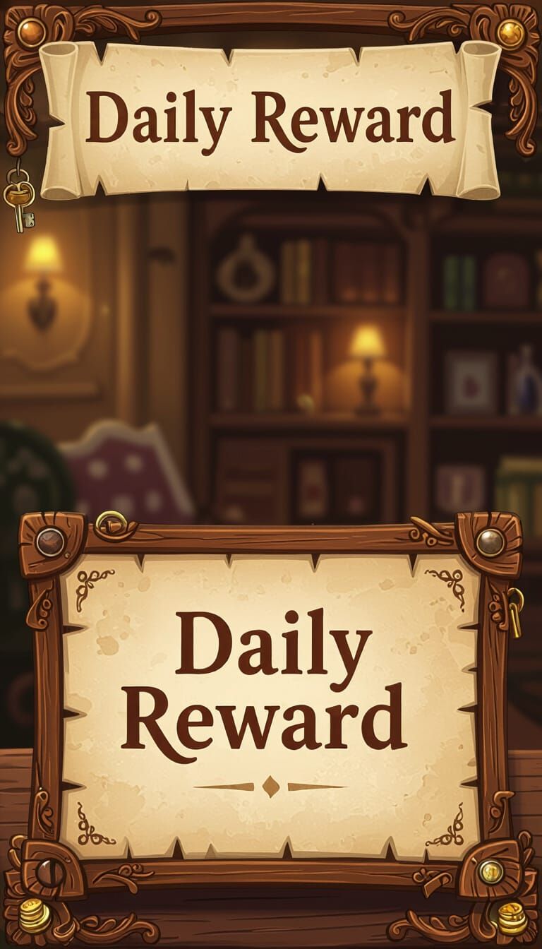 Painterly Daily Reward UI Panel for Cluttered Home Game