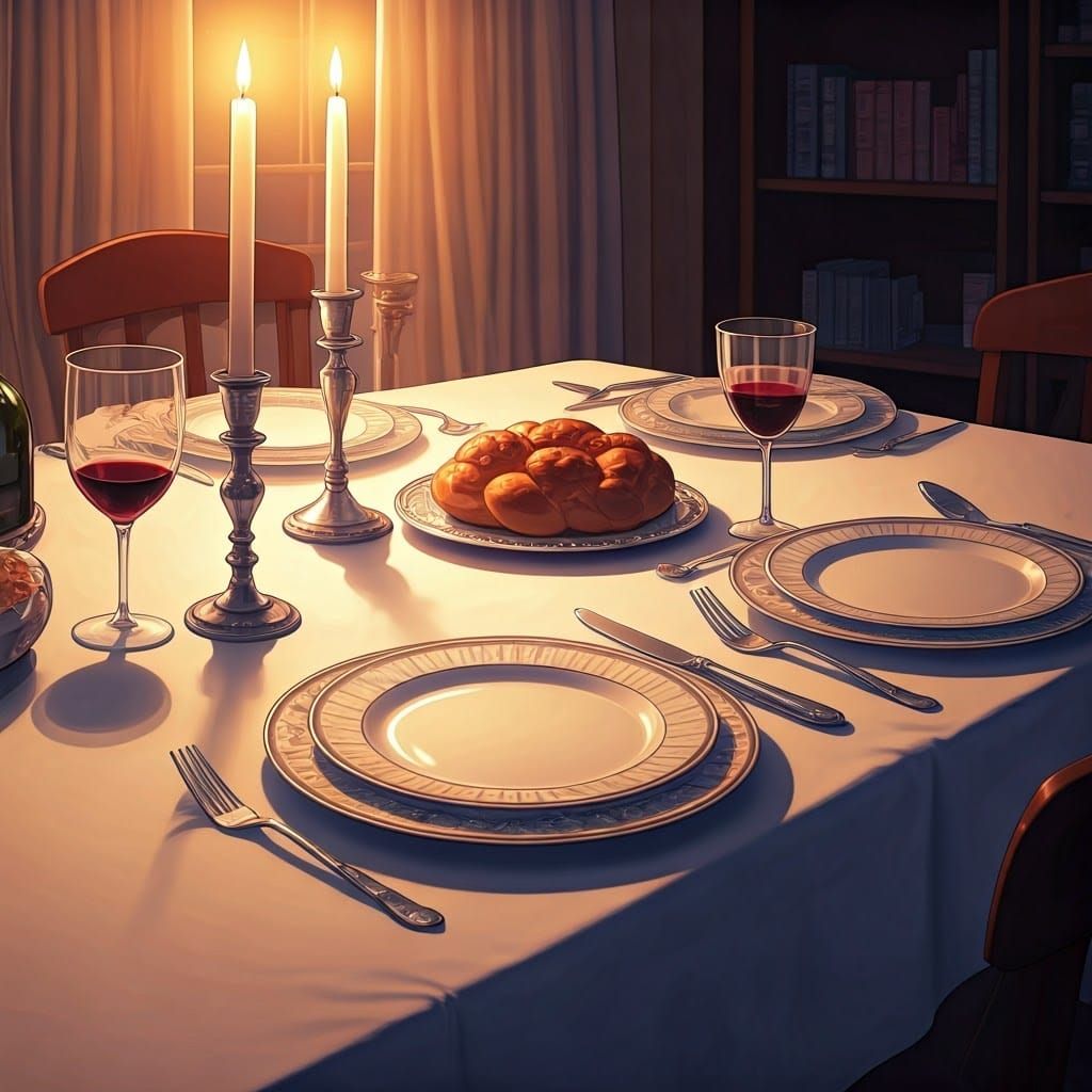 Elegant Shabbat Table Setting in Manga Anime Style