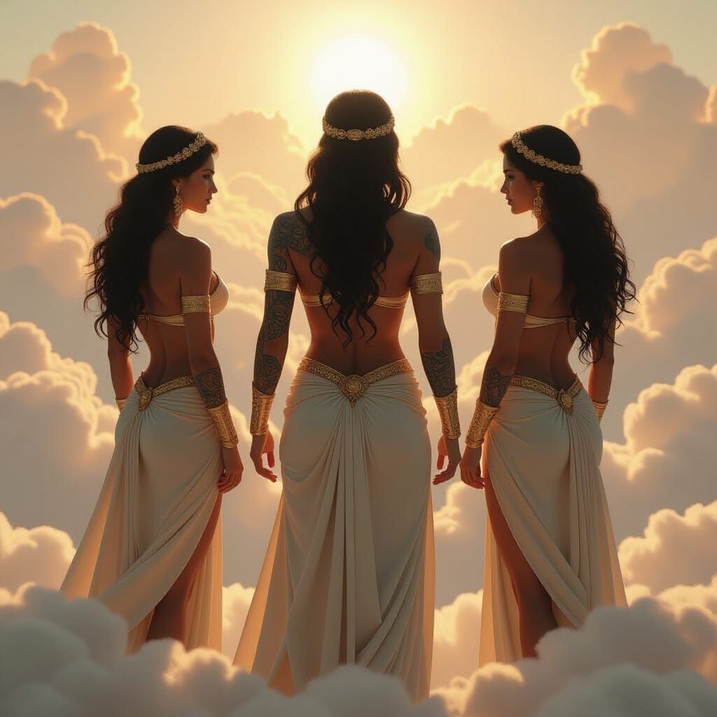 Greek Goddesses Displaying Tattoos on Mount Olympus