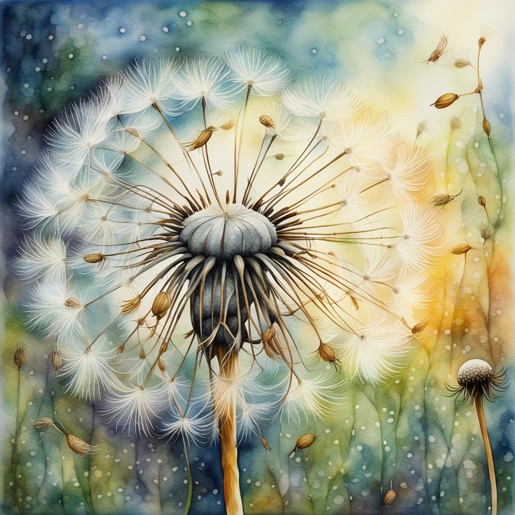 Magical Dandelion Seedhead Portal in Watercolor Style