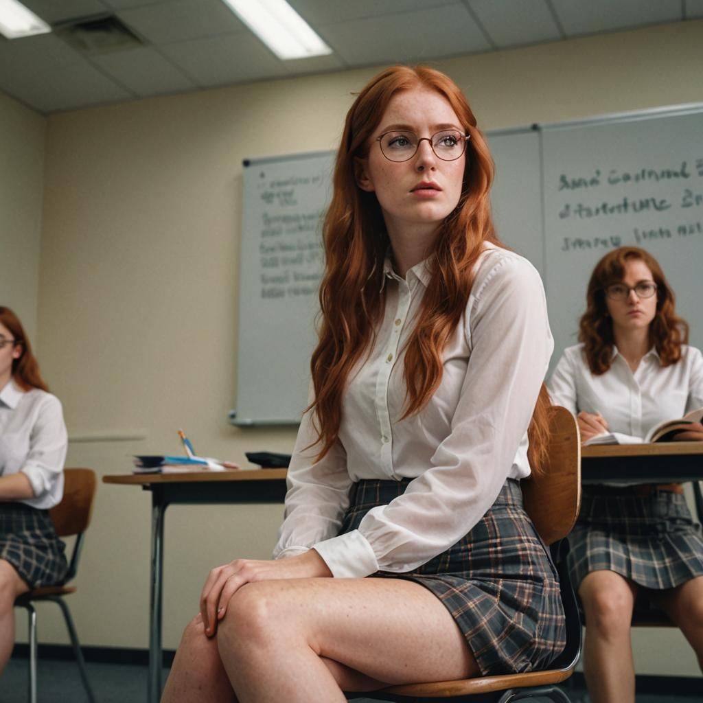 Redhead in Classroom Listening to Lecture