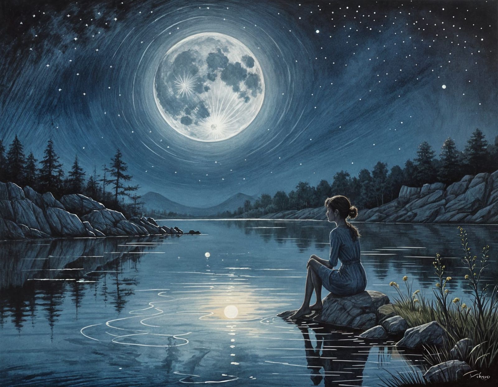 Girl Under the Silvery Glow of the Full Moon