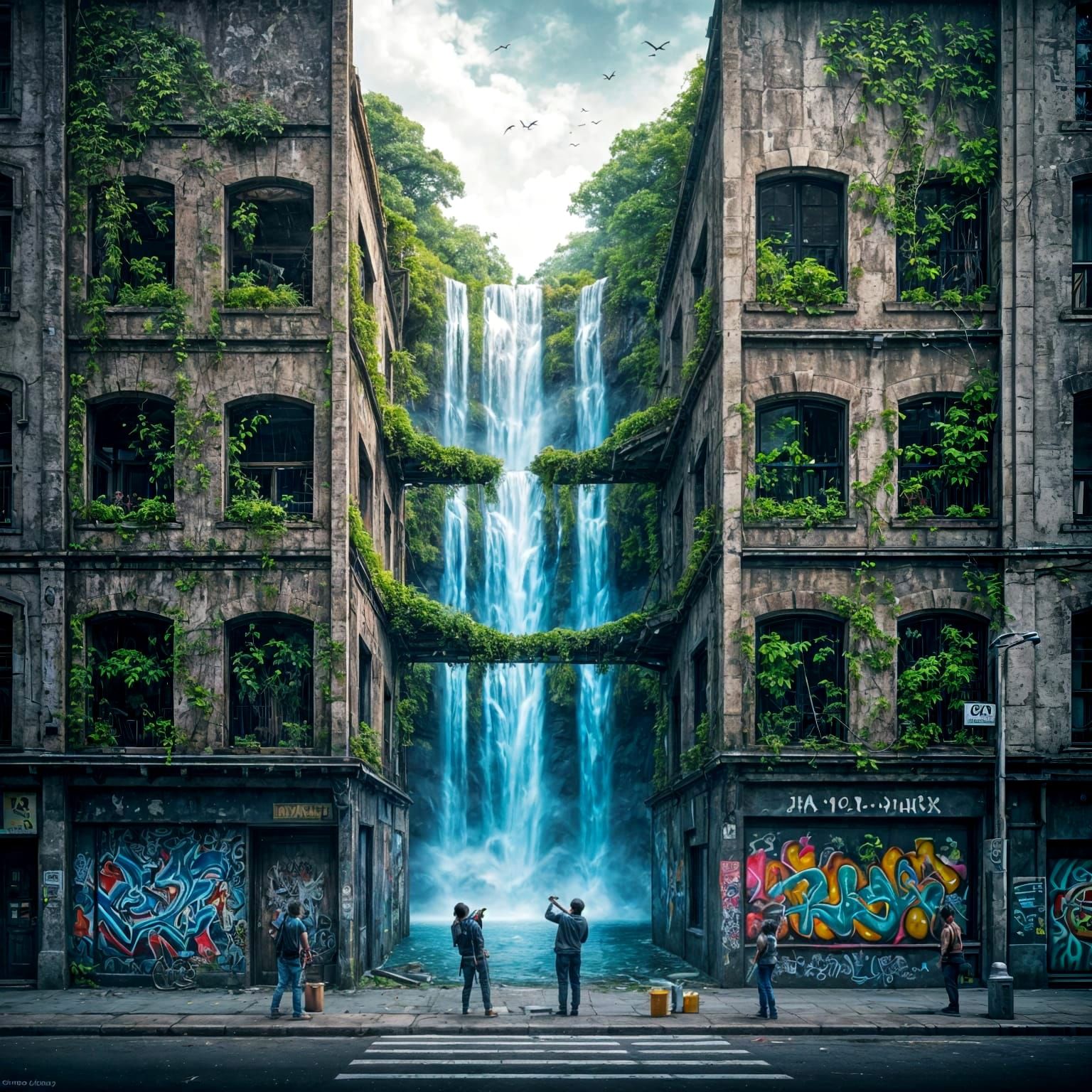 Tropical Rainforest Mural in Urban Street Art Style