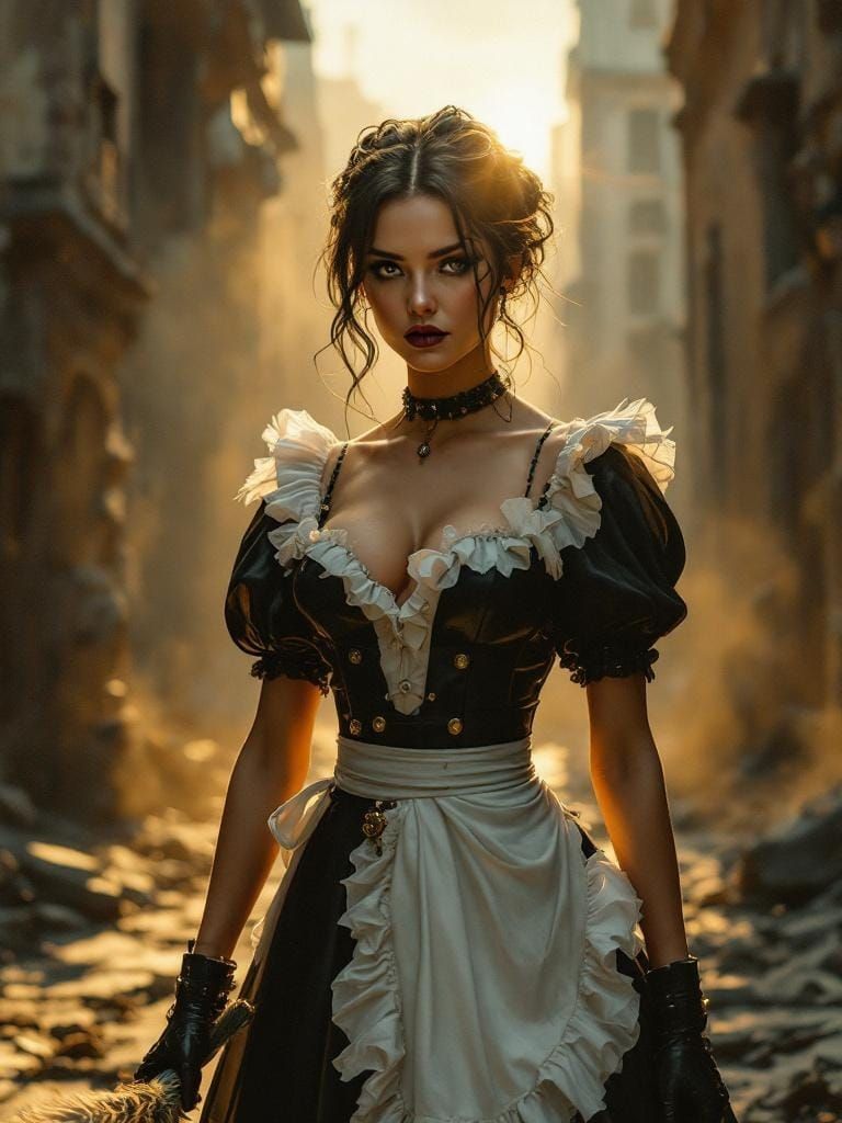 Steampunk French Maid in War-Torn City