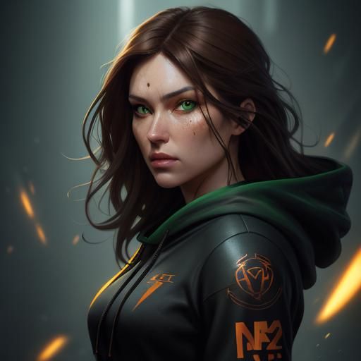 Teenage Girl Portrait with Orange Hoodie in Detailed Style