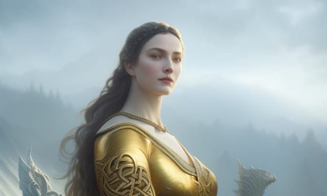 Celtic River Goddess Portrait in Art Nouveau Style