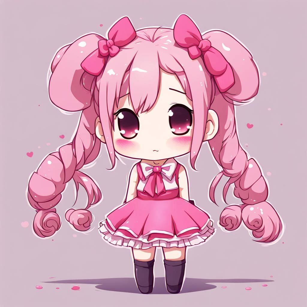 Kawaii Chibi Girl in Pink: Anime-Style Digital Art