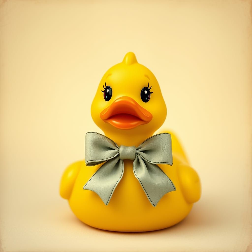 Vintage Whimsy Rubber Duckie with Oversized Bow