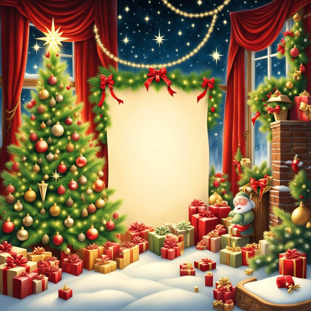 Festive Christmas Scene with Large Label Space